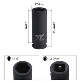 sourcing map 13/16 Inch SAE Deep Impact Socket 1/2 Inch Drive 6 Point Design CR-MO Steel Nut Impact Grade Socket for Auto Repair