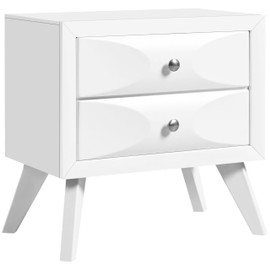 Yaheetech Nightstand with 2 Drawers, Almost Fully-Assembled Nightstand Large Bedside Table with Solid Wood Legs and Storage, Modern Side Table for Bedroom,24.5″L×15″W×23.5″H, White