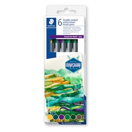 STAEDTLER 3001 C6-5 Design Journey Watercolour Brush Pens - Around the World Series - Asia (Pack of 6 Assorted Colours)