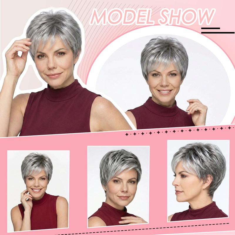 Mixed Grey Pixie Cut Wig for White Women – Short