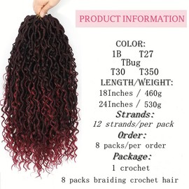 BIBHAIR 8 Packs Pre-looped Goddess Locs Crochet Hair Boho Style 18 Inch Faux Locs Wigs With Curly Ends 96 Strands Color TBug Bohemian Braiding Hair Extensions for Women Daily Use, Work,Date,Party etc.