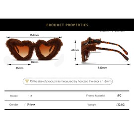 Vintage Love Heart Shape Sunglasses - Mod Style UV400 Protection Cat Eye Glasses for Women Men, Pink, Medium