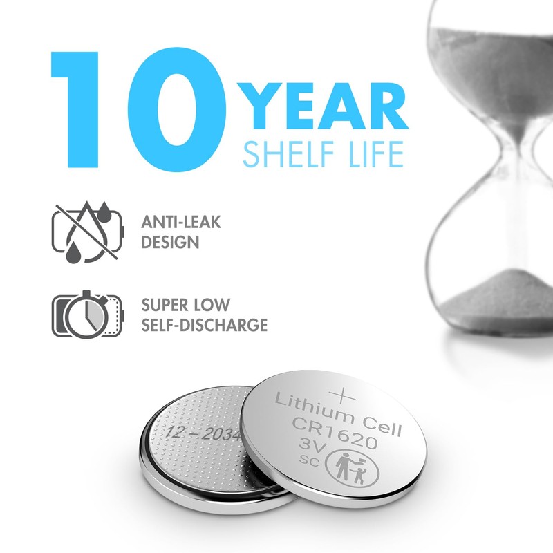 Tenergy CR1620 3V Lithium Button Cell Battery, for Car Keys,