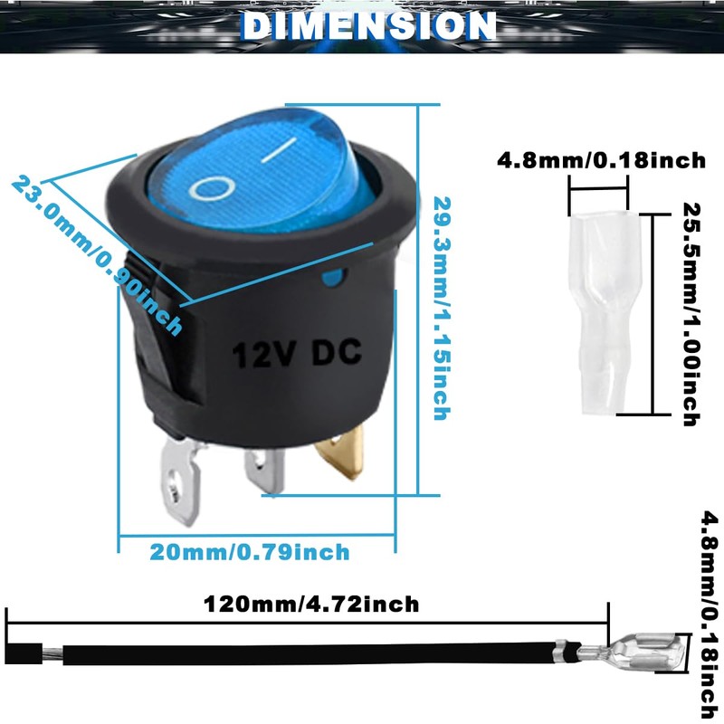 MKBKLLJY 8 Pieces Round Rocker Switch ON/OFF SPST DC 12V