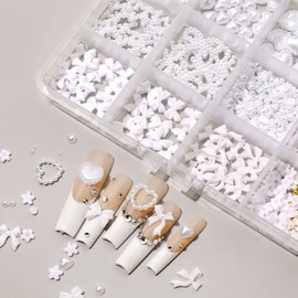 [Mokhwa Store] Lovely Pearl White Mix Nail Parts 12 Piece Set, 1 Piece / [목화상회] 러블리 진주 화이트믹스 네일 파츠 12칸 세트, 1개