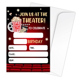 Zodvery Movie Night Birthday Party Invitations Cards - Movie Theater Party Supplies for Kids, Boys or Girls - 20 Fill in Birthday Party Invitations and 20 Envelopes set/49
