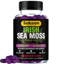 Sea Moss Gummies with Elderberry & Black Seed Oil Immune Support Supplement Natural Fruit Flavor Daily Wellness Gummies 150 Count