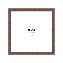 9x9" Square Picture Frame, Display Pictures 5x5" With Mat or 9x9" Without Mat, Wall Hanging & Free Standing Photo Frame, Walnut, 1 Pack