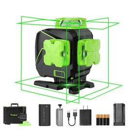 Huepar - Laser Level, 360 Auto Leveling, 4x360° Green Cross Line Laser for Construction - Remote Control with LCD Screen, Li-Ion Battery, 4D Bluetooth Outdoor Pulse Mode Laser Tool - Specification: HT122