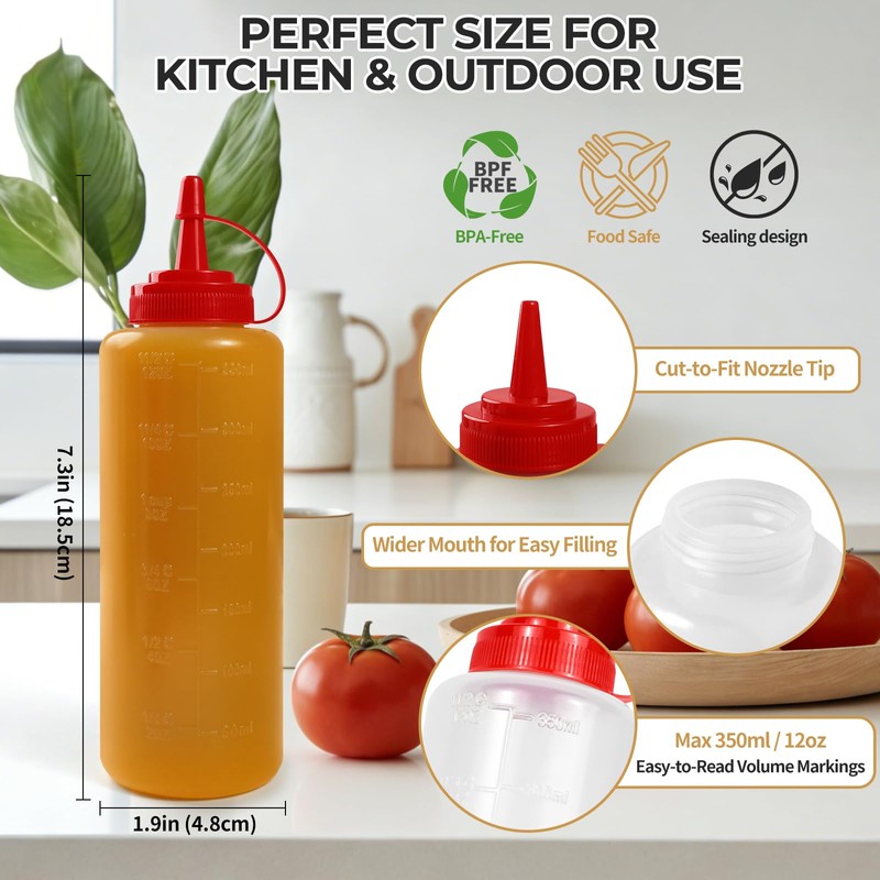 3 Pack 12 oz Condiment Squeeze Bottles, Leakproof Flip Top