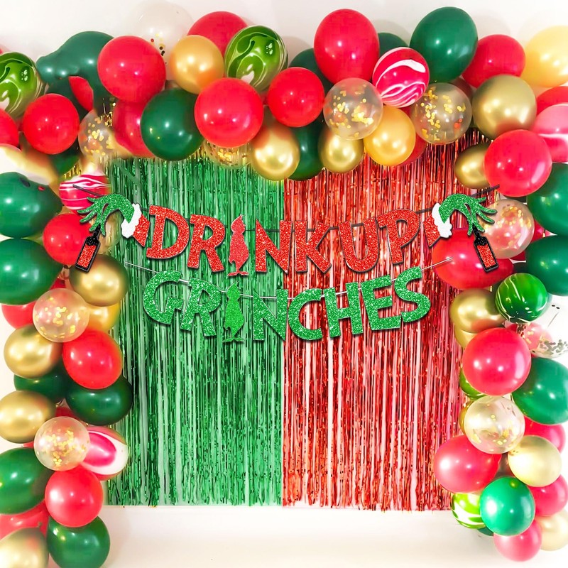 JeVenis Glittery Drink Up Grinchmas Banner Christmas Decorations Banners Grinchmas