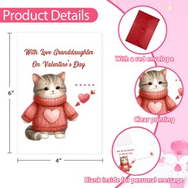 HEYINSHEN Valentines Day Cards for Granddaughter Grandchild Valentines Day Greeting Cards with Envelope Funny Lovely Kitty Cat Valentines Day Card Gifts for Her Girl Kids from Grandma Grandparents