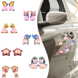 14 Pieces 3D Cartoon Car Sticker Decorative Mute Cute Car or Household Appliance Silicone Anti-Collision Strip Sticker for Rearview Mirror Car Door Frame Window