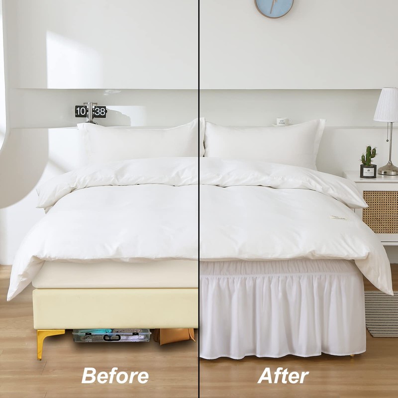 MEILA Wrap Around Bed Skirt Three Fabric Sides Elastic Dust