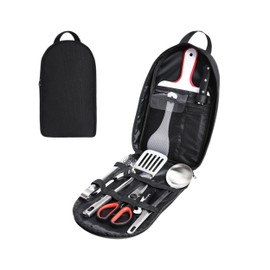 BRAVECOW Portable Cookware Utensils 9Pcs Outdoor Camping Cookware Set Barbecue Stainless Steel Picnic Tableware Simple Kitchen with Organizer Bag Travel Camping Cooking Accessories