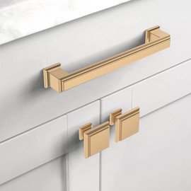 Asidrama 10 Pack Champagne Bronze Kitchen Cabinet Knobs - Square Brushed Brass Dresser Knobs for Dresser Drawers