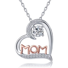 Foruiston Sterling Silver Diamond Accent Mom Heart Pendant Necklace - Christmas Jewelry Gift for Mom, 18''