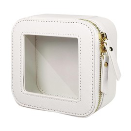 Clear Mini Makeup Bag Travel Leather Makeup Bag for Purse, Small Waterproof Cosmetic Case with Zipper, Portable Toiletry Bag Square Make Up Organizer Traveling Compact Car Organizer Bag for Women