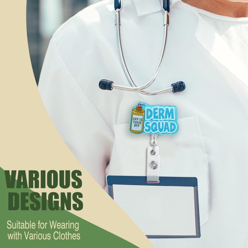 Pishovi Derm Squad Glitter Retractable Reel ID Card Clip, Cute