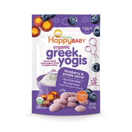 Happy Baby Organic Greek Yogis Freeze-Dried Greek Yogurt and Fruit Snacks, Blueberry/Purple Carrot, 1 Ounce (Pack of 8)