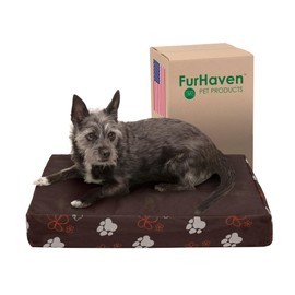 Furhaven Water-Resistant Cooling Gel Dog Bed for Small Dogs w/ Removable Washable Cover, For Dogs Up to 20 lbs - Indoor/Outdoor Garden Print Mattress - Bark Brown, Small