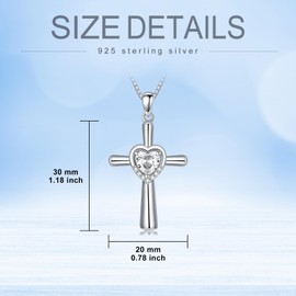 VNRIOW Cross Urn Necklace for Ashes 925 Sterling Silver 12 Birthstones Cross Heart Cremation Necklaces for Loved Ones Ashes Memorial Keepsake Jewelry-April