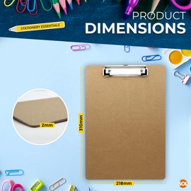 SOL 2pk A4 Wooden Clipboards, Smooth Writing Surface Clipboard A4 with Metal Clip, Portable, Durable & Lightweight for Fieldwork Writing, School Stationery, Art Drawing Board & Office Supplies