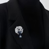 Luxury Crystal Rose Flower Brooch Pin with Teardrop Pendant, Silver