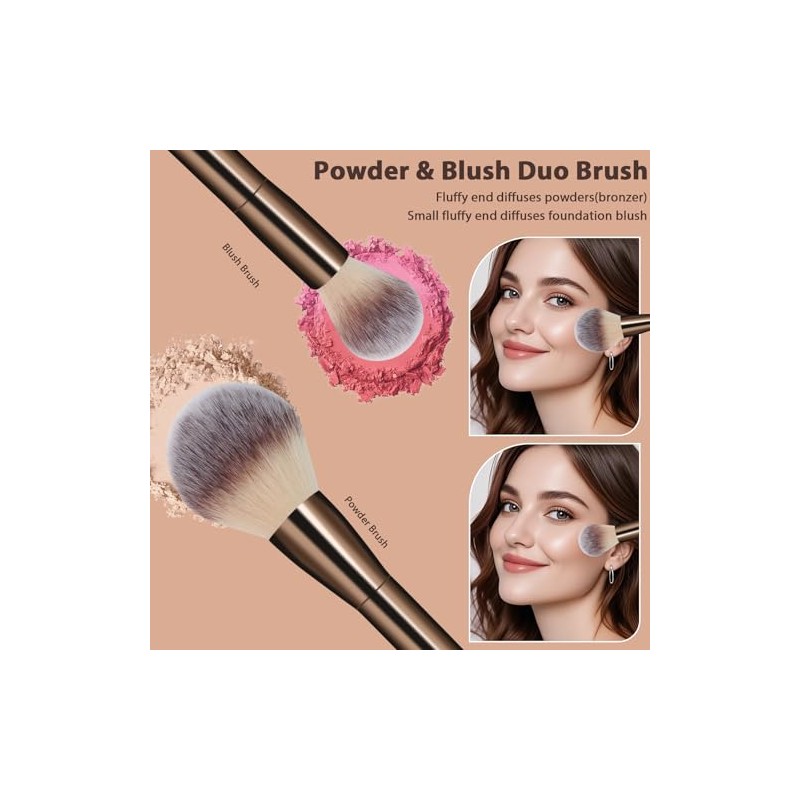 2Pcs Brochas de Maquillaje, Fundación Cepillo de Maquillaje Facial para
