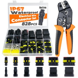 Noxtren 828Pcs 52 Sets Waterproof Automotive Electrical Wire Connectors with Ratcheting Wire Crimper, 1/2/3/4/5/6 Pin Plug Connectors Kit Water Proof Connector