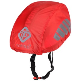 TOPIND - Funda para casco de bicicleta de alta visibilidad, impermeable, para ciclismo, con tira reflectante, a prueba de polvo, transpirable, para bicicleta de montaña, carretera y nieve, color rojo, mediano
