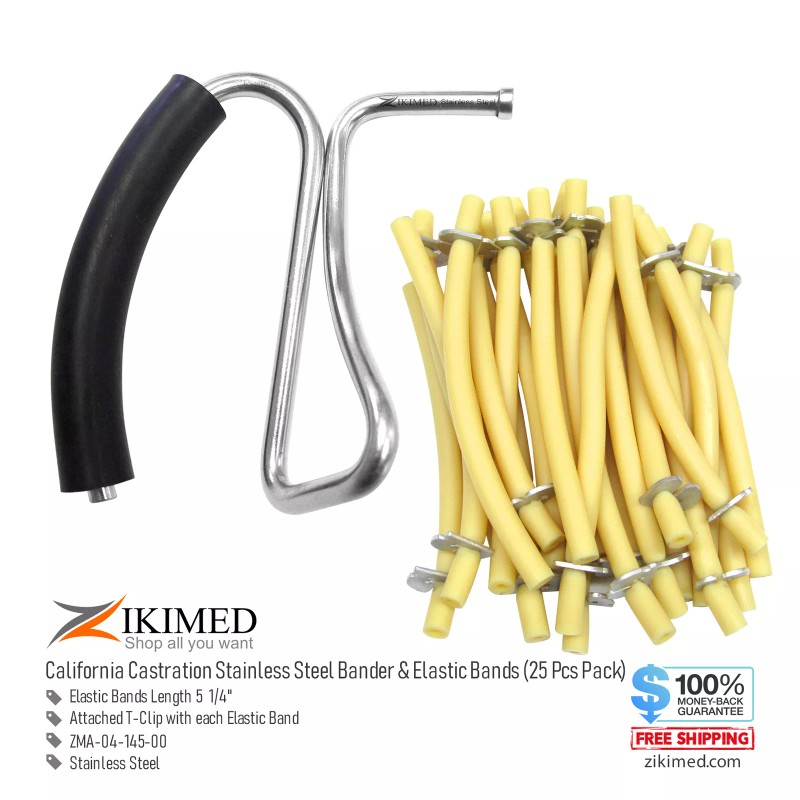 zikimed California Bloodless Castration Stainless Steel Bander & Bands (25