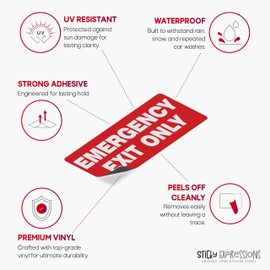 Sticky Expressions | Emergency Exit Only Sign Stickers (2 Pack), 8.75x3 – Strong Adhesive, Durable, Waterproof Exit Sign Stickers for Doors and Walls – Perfect for Emergency Exit Only Signage.