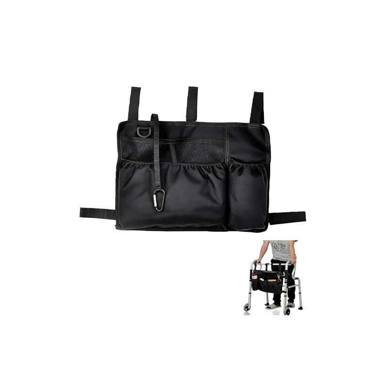 Wheelchair Side Bag with Cup Holder and Reflective Strip, Large