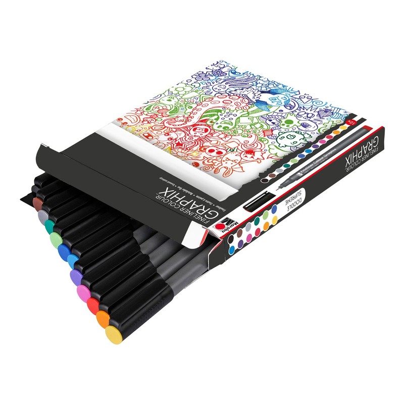 Marabu Fineliner Colour Doodle Supreme Set of 12, Multicoloured, 14.5x13.7x1.5