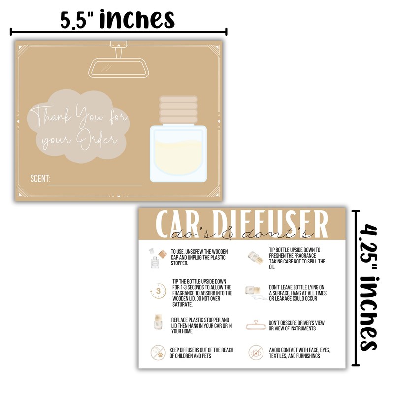 Car Diffuser Care Instruction Cards | 50 pk 4.25x5.5” Postcard