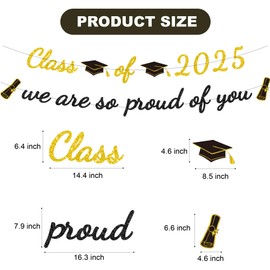 Class of 2025 Banner - Congrats Grad Decorations Black Glitter we are so Proud of You Graduation Banners Garland for College High School Grad Party Supplies School Home Car Decorations