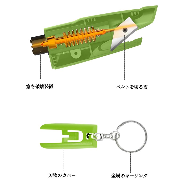 車用【ガラス割り&シートベルトカッター付き】緊急脱出ハンマー 車 ハンマー 緊急脱出用 安全ハンマー 非常時用 防災グッズ 軽量 テストガラス付属