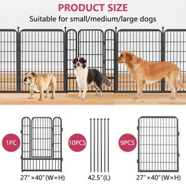 Jhsomdr Dog Playpen 40" Height 10 Panels Puppy Playpen Indoor Portable Dog Fence Outdoor for Yard Indoor Dog Pen for Medium/Small Dogs, Heavy Duty Pet Pen for RV, Camping, Yard