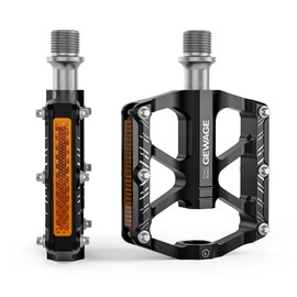 Road/Mountain Bike Pedals - 3 Bearings Bicycle Pedals with Reflectors - 9/16” CNC Machined Flat Pedals with Removable Anti-Skid Nails (Black)