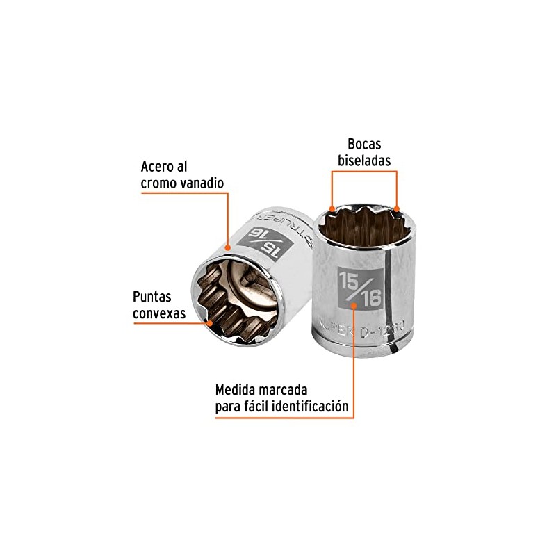 Truper D-1230, Dado de 12 puntas, cuadro 1/2" de 15/16"