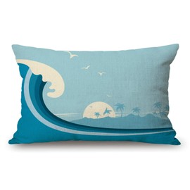 Farmhouse Decorative Outdoor Throw Pillow Covers for Couch Sofa Bed Big Ocean Wave and Tropical island Pillow Cover Modern Decor Pillow Case 12 x 20 Inch