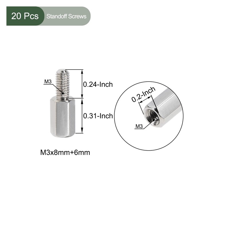 YOKIVE 20 Pcs M3 Standoff Screws, Nickel Plated Hex PCB
