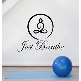 Vinyl Wall Decal Circle Enso Yoga Meditation Pose Lotus Just Breathe Quote Stickers (4214ig) Black