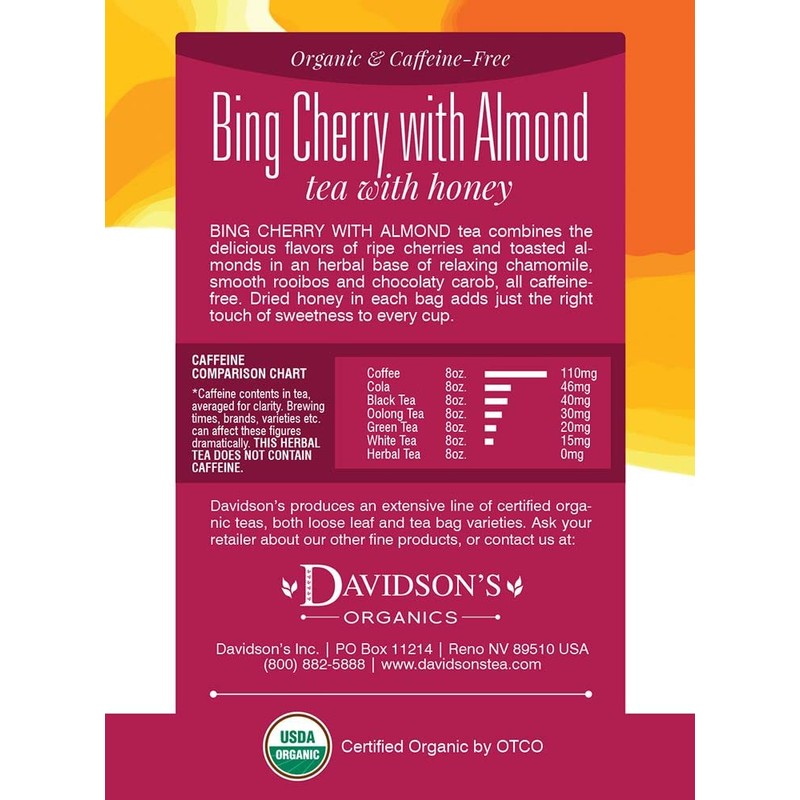 Davidson's Organics, Bing Cherry with Almond, 8-count Tea Bags, Pack