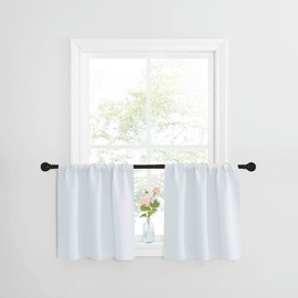 NICETOWN Blackout Small Curtains 2 Panels for Kitchen Window, RV Curtains Rod Pocket Sound Proof Home Decor Thermal Insulated Short Valances Drapes for Bedroom/Bathroom, (29 W by 24 L, Greyish White)