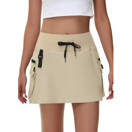 JWM Women's Hiking Skorts Skirts with Zipper Pockets Cargo Golf Quick Dry Tummy Control High Waisted Dressy Casual Skort Khaki