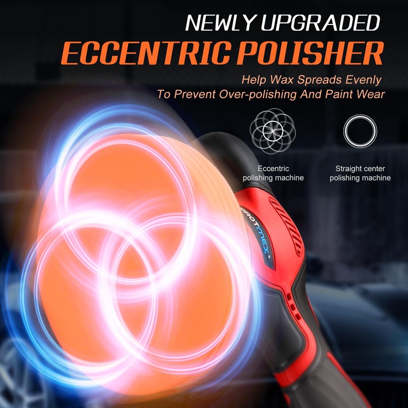 Cordless Car Buffer Polisher w/ 2x2000mAh 21V Batteries, 6 Inch