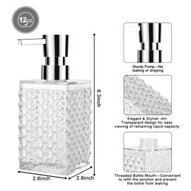 Soap Dispenser,2 Pack 12 Oz Acrylic Stylish Hand Liquid Soap Dispenser Laundry Lotion Dispenser Pump Bottle for Bathroom,Countertop,Kitchen Sink