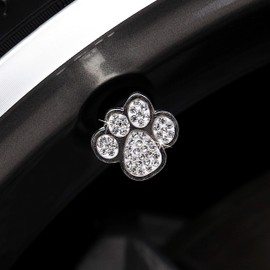 CB Handmade Bling Rhinestone Tire Valve Dust Caps Crystal Tire Air Sealing Cap for Car Styling, Paw Print - Crystal, 4-Pcs